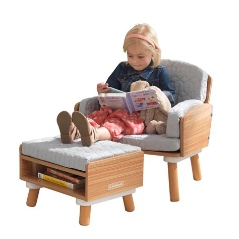 KidKraft Mid-Century kid™ Wooden Reading Chair & Ottoman with Cushions, Gray, Ages 3+ - Walmart ...
