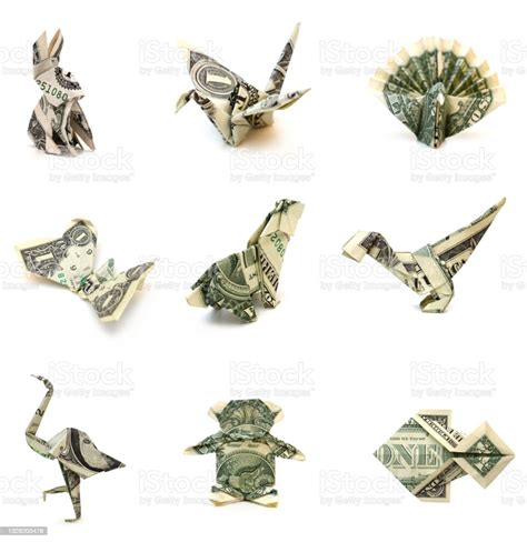 Dollar Origami Animals Collection On White Stock Photo - Download Image Now - Origami, Paper ...