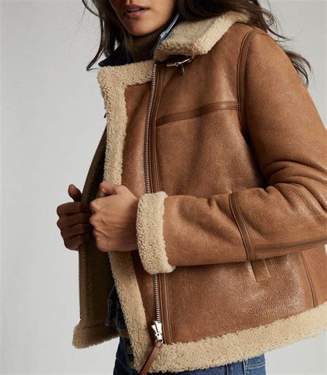 Reiss Margot - Reversible Shearling Aviator Jacket in Tan, Womens, Size XS | Aviator jackets ...