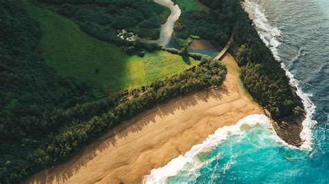 Download wallpaper 1920x1080 ocean, beach, aerial view, kauai, hawaii full hd, hdtv, fhd, 1080p ...