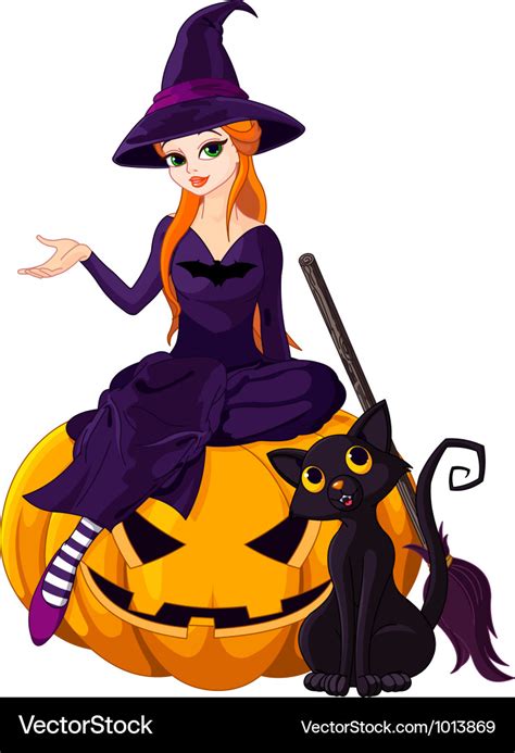 Halloween witch on pumpkin Royalty Free Vector Image