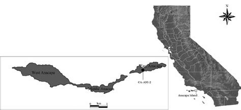 Map of West, Middle, and East Anacapa Island and approximate location ...