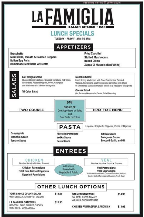 Menu at La Famiglia restaurant, Smithtown