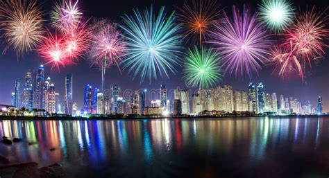 New Year Fireworks Show in Dubai, UAE Stock Photo - Image of arabia ...