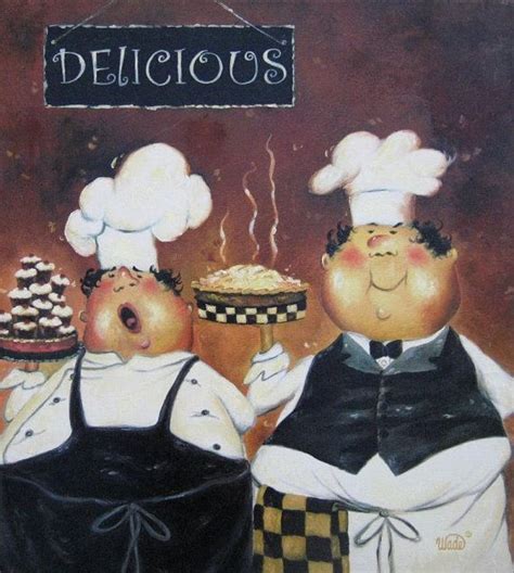 Two Fat Chefs Art Print fat chef paintings wall art pastry chefs desserts pies kitchen wall ...