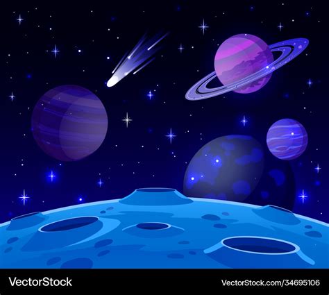 Cartoon space landscape cosmic planet surface Vector Image