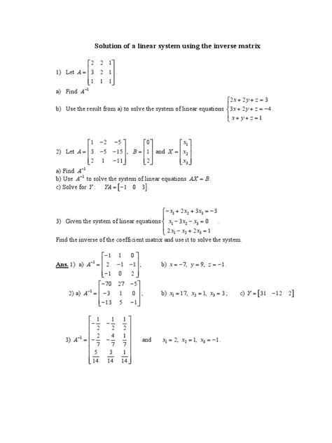 Solution of A System Using The Inverse Matrix | PDF