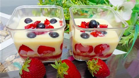 Strawberry Pudding | Strawberry Custard Trifle Pudding | Strawberry ...