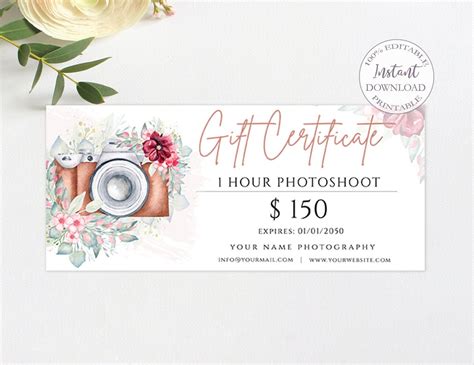 Photography Gift Certificate Printable