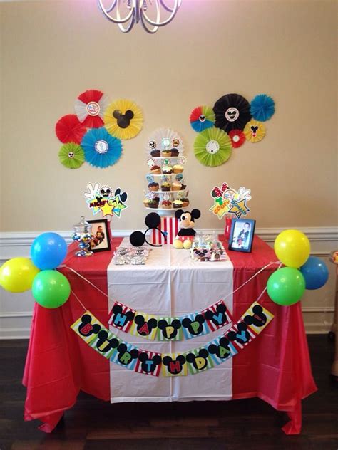 Mickey Mouse birthday decoration main table 3rd Birthday Cakes, First Birthday Parties, First ...