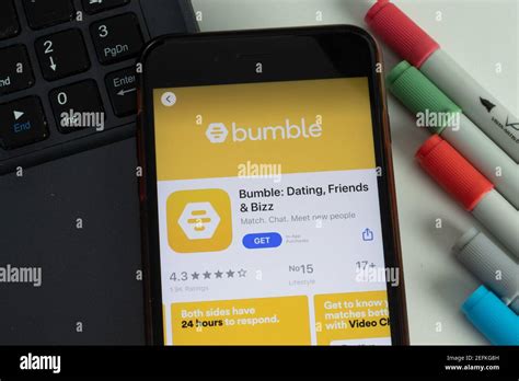 New York, USA - 17 February 2021: Bumble mobile app icon on phone ...