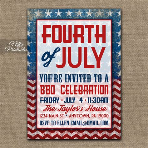 4th Of July Party Invitations - Barbeque - Nifty Printables