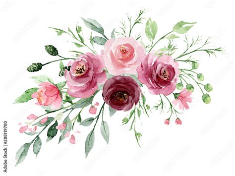 Pink flowers watercolor, floral clip art. Bouquet roses perfectly for ...