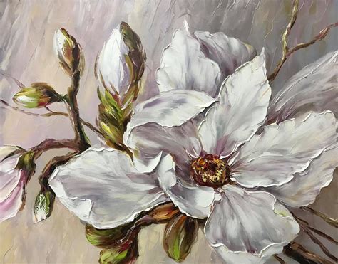 Large Magnolia Painting White Pearl Flower Wall Art Soft - Etsy Canada