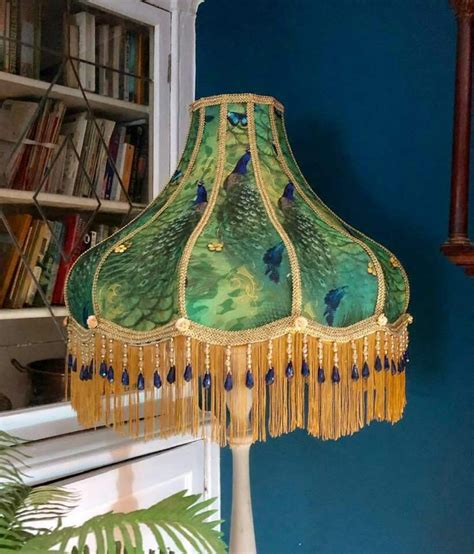 Victorian style lampshade, Peacock, standard lamp, fringe, beaded, 22 ...