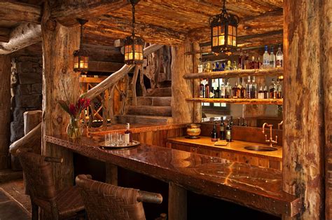 Mountain chic cabin exudes rustic-luxe style in Big Sky Country | Rustic house, Home bar design ...