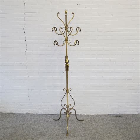 Vintage Hollywood regency style brass & metal coat rack, 1970s | #124422