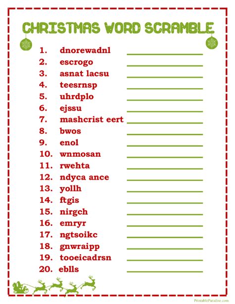 Printable Christmas Word Scramble Game