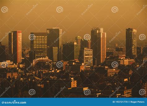 Rotterdam Skyline at Golden Sunset Stock Photo - Image of ...