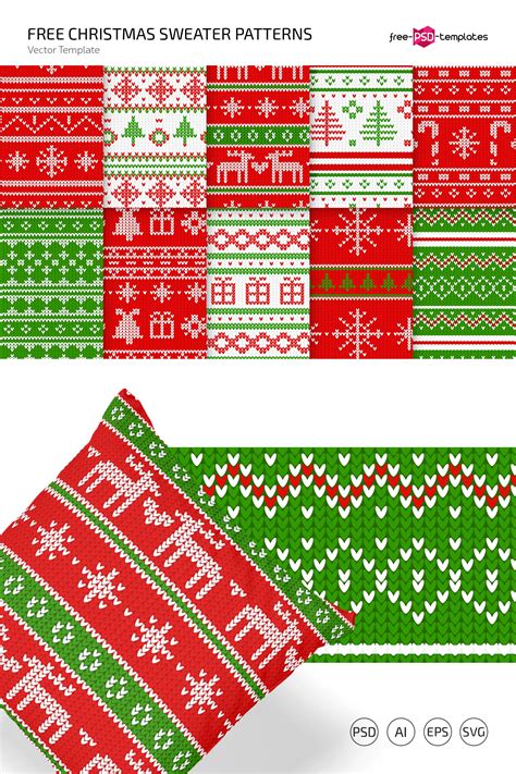 Free Christmas Sweater Vector Pattern Set (PSD, AI, EPS, SVG)