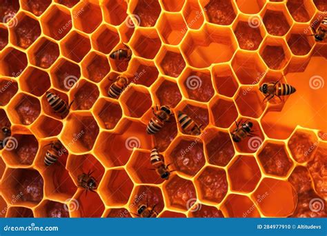 Honeycomb Pattern Close-up with Bee Silhouettes Stock Illustration - Illustration of silhouettes ...