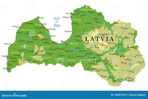 Latvia physical map stock vector. Illustration of cartography - 136087269