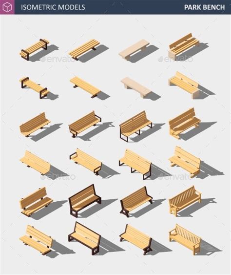 wooden park benches with shadows on the ground - objects 3d renders ...