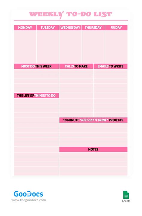 Free Pink Weekly To-Do List Template In Google Sheets