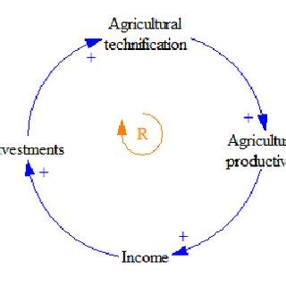 Example of a simple causal loop diagram, with reinforcing (R) and ...