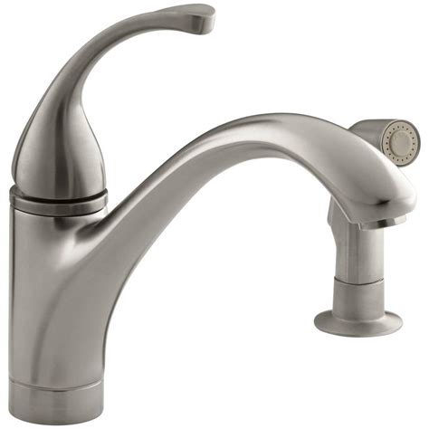 KOHLER Forte Single-Handle Standard Kitchen Faucet with Side Sprayer in Vibrant Brushed Nickel-K ...