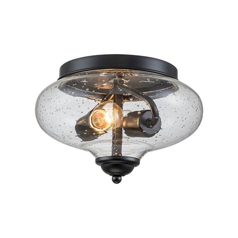 EDISLIVE Razia 9.8 in. 2-Light Black Clear Seed Glass Flush Mount Light 81010000043928 - The ...