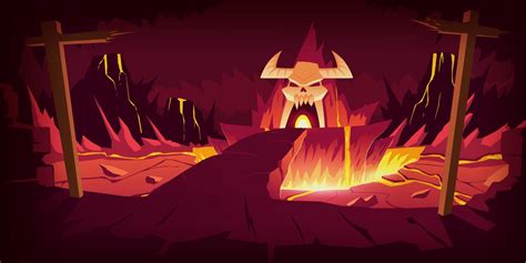 Hell landscape, infernal stone cave cartoon 21493565 Vector Art at Vecteezy