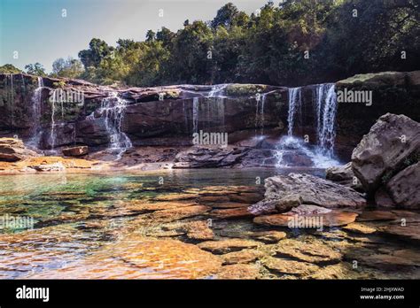 natural waterfall white water streams with calm clear water at morning ...