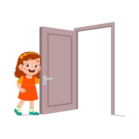 Premium Vector | Little kid standing and holding door knob