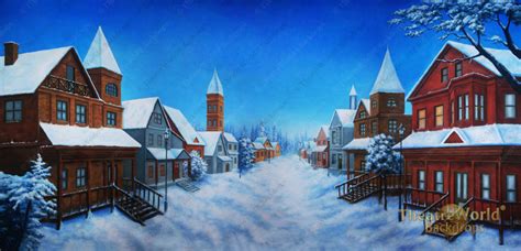 Daytime Winter Village Backdrop Rentals | TheatreWorld®