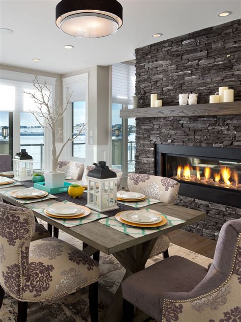 Gorgeous dining room with 2-way gas fireplace | Dining room fireplace ...