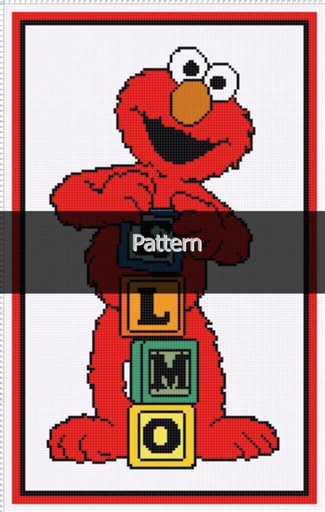 120x 190 / Elmo Building Blocks / Crochet / Cross stitch/ Knit