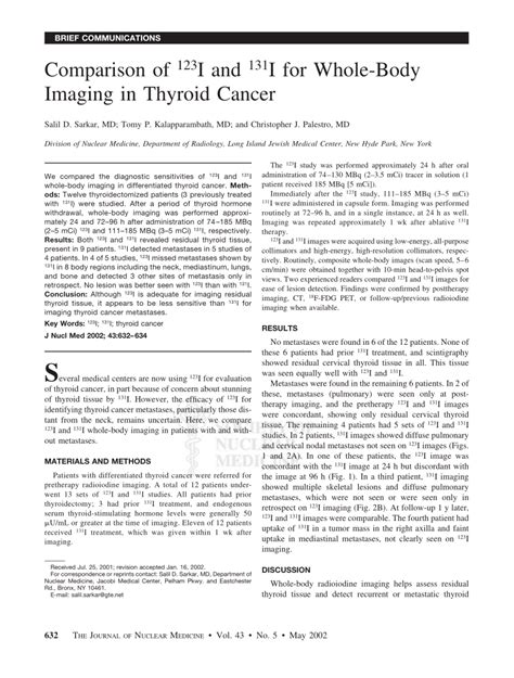 (PDF) Comparison of 123I and 131I for Whole-Body Imaging in Thyroid Cancer