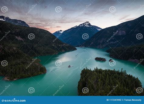 Diablo Lake in North Cascades National Park at Sunrise Stock Photo ...