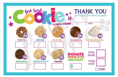 2018 Girl Scout Cookie Order Form/Military Option Printable