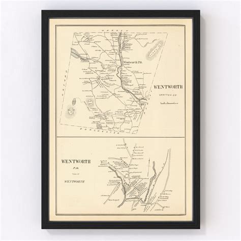 Wentworth Map 1892 Old Map of Wentworth New Hampshire Art Vintage Print Framed Canvas Portrait ...