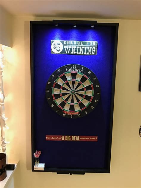 Dart board surround project with lights and laser toe line | Game room bar, Dart board ...