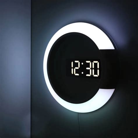 3D LED Digital Wall Clocks Alarm Mirror Hollow Watch Wall Clock Modern ...