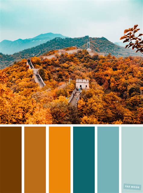 59 Pretty Autumn Color Schemes { Shades of autumn leaves + blue teal }