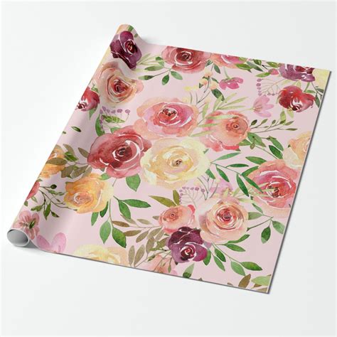 Elegant Pink Floral Watercolor Peony Flower Wrapping Paper | Zazzle