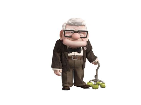 an old man with glasses and a cane is standing in front of some green apples