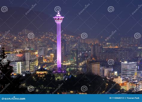 Busan City Skylight and Busan Tower at Night Editorial Photography ...