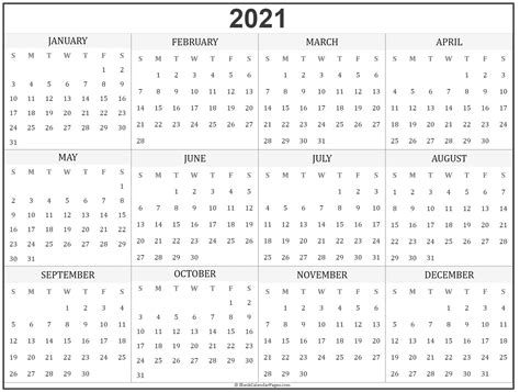 2021 year calendar | yearly printable