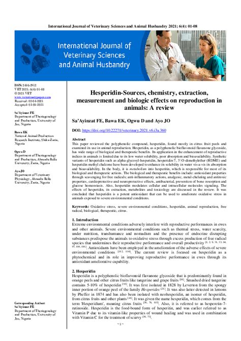 (PDF) Hesperidin-Sources, chemistry, extraction, measurement and biologic effects on ...