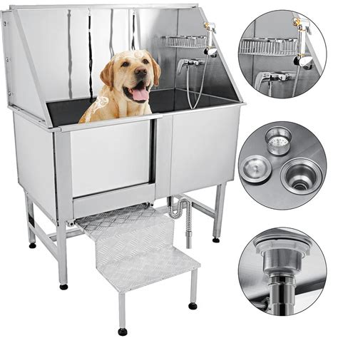 VEVOR 62 Inch Professional Dog Grooming Tub Stainless Steel Pet Bathing Tub Left Door Large Dog ...